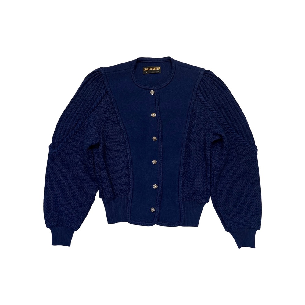 Geiger Navy Blue 100% Pure Wool Cardigan Sweater Made in Austria 38 S/M